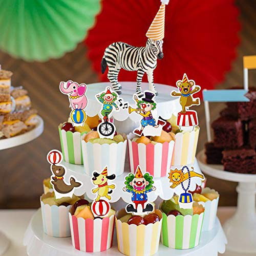 Joymee 48 Pieces Circus Animal Cupcake Topper for Carnival Themed Baby Shower Kids Birthday Party Favor Supplies Lion Bear Elephant Cake Decorations - Image 5